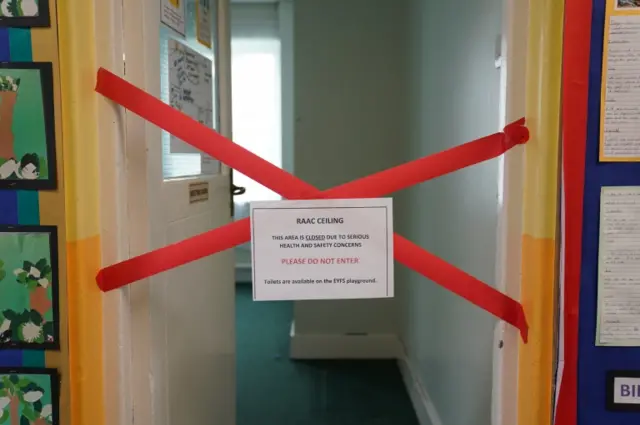 A taped-off section inside Parks Primary School in Leicester