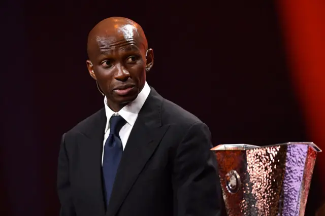 Special Guest, Stephane Mbia during the UEFA Europa League 2023/24 Group Stage Draw.