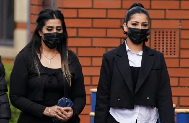 Mahek Bukhari (right) and her mother Ansreen Bukhari arrive at Leicester Crown Court during their trial