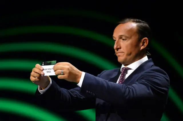 Mark Noble draws Aston Villa during the UEFA Europa Conference League 2023/24 Group Stage Draw.