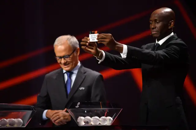 Stephane Mbia draws West Ham United during the UEFA Europa League 2023/24 Group Stage Draw.