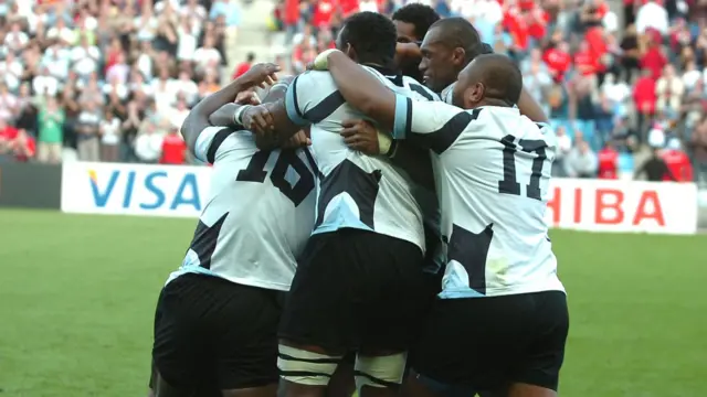 Fiji celebrate beating Wales at the 2007 World Cup