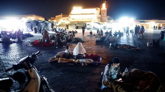 People life on bedding in a public square in Marrakesh