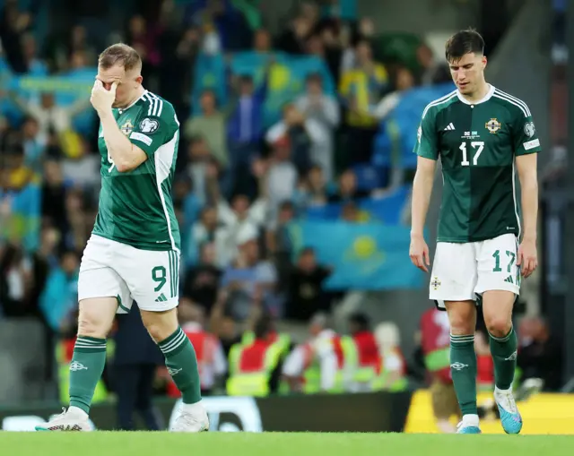 Northern Ireland players pictured after losing 1-0 to Kazakhstan.