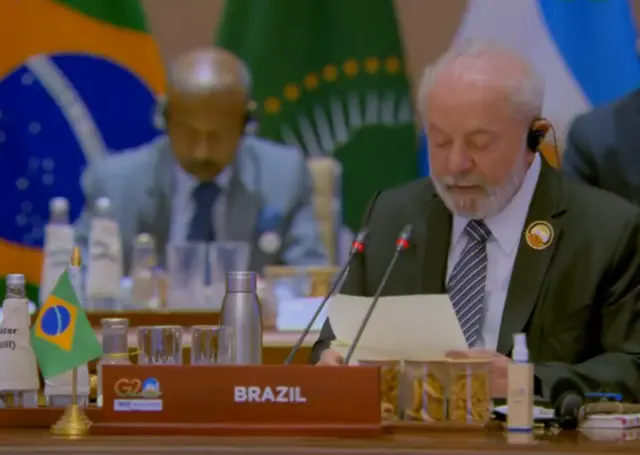 Brazil President Lula speaking at the G20 closing ceremony in New Delhi