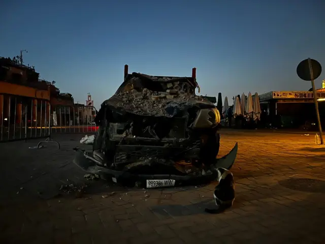 A damaged car in Marrakesh