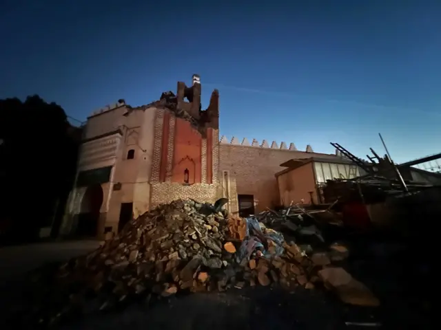 A damaged mosque in Marrakesh