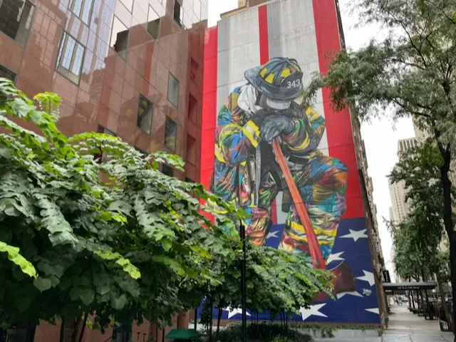 A mural in tribute to 9/11 firefighters