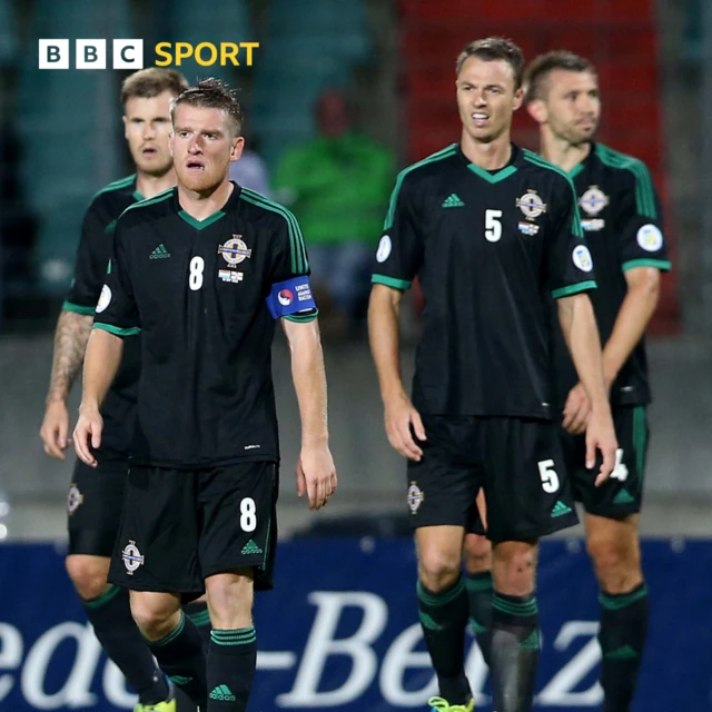 Northern Ireland's Steven Davis, Michael O'Connor, Jonathan Evans and Gareth McAuley dejected after losing the World Cup qualifier against Luxembourg.