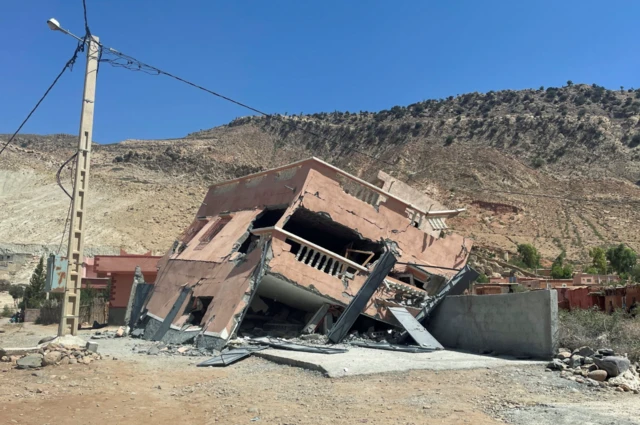 A collapsed building on the road between Amizmiz and Ouirgane, in the High Atlas mountain range