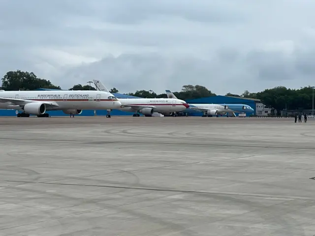 German, Spanish and Argentinian planes at the Delhi airport