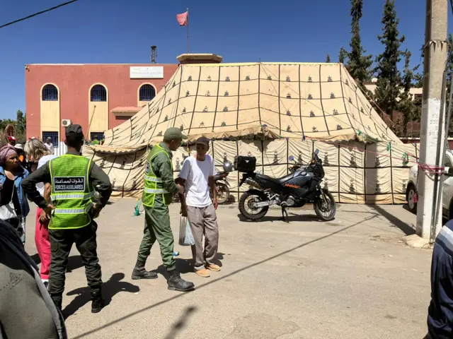 Makeshift tent that is used as a hospital in Amizmiz, 10 September 2023