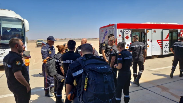 A photo of a Spanish search and rescue team in Morocco