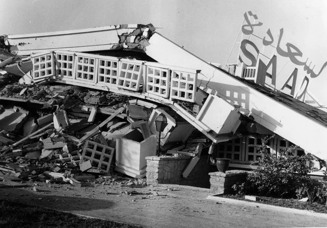 A hotel destroyed by an earthquake in Agadir, Morocco, in 1960