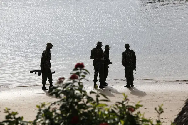 Military security on Lamu island, Shela, Kenya