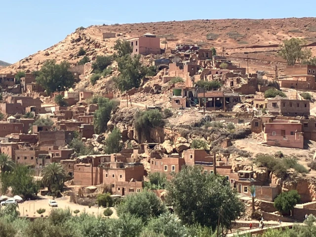 Collapsed buildings on a mountain in  Morocco