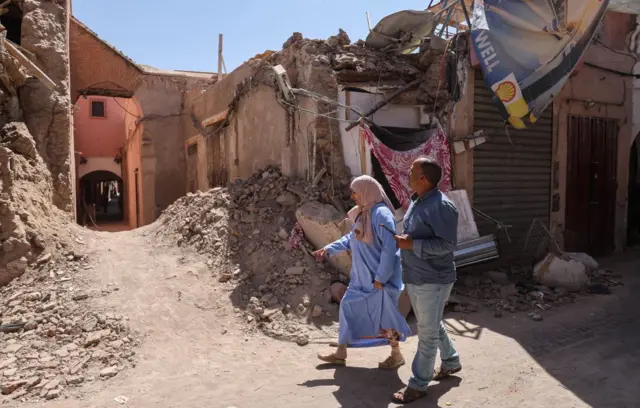 Damaged buildings in Marrakesh, 10 Sep 23