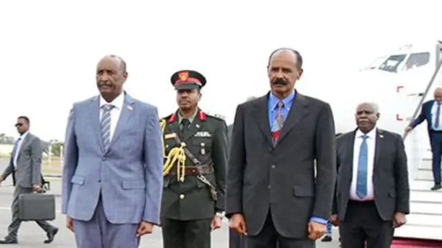 Chairman of Sudan's Sovereign Council, Gen. Abdel Fattah al-Burhan, arrives in Asmara. He was welcomed by Eritrea's President Isaias Afwerki on arrival at Asmara International Airport.