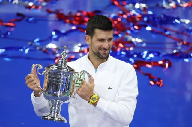 Novak Djokovic with US Open trophy