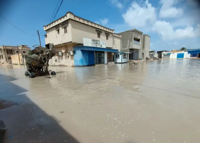 A view of the area as many settlements, vehicles and workplaces have been damaged after floods caused by heavy rains hit the region in Misrata, Libya on September 10, 2023.