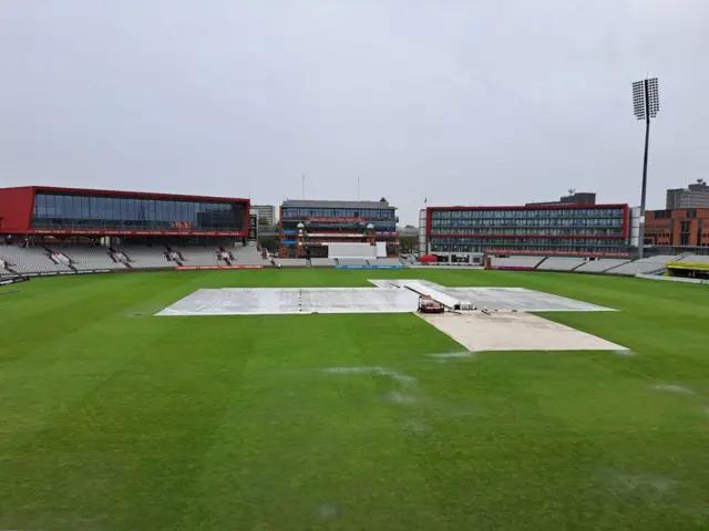 Covers on the Old Trafford pitch and puddles on the outfield