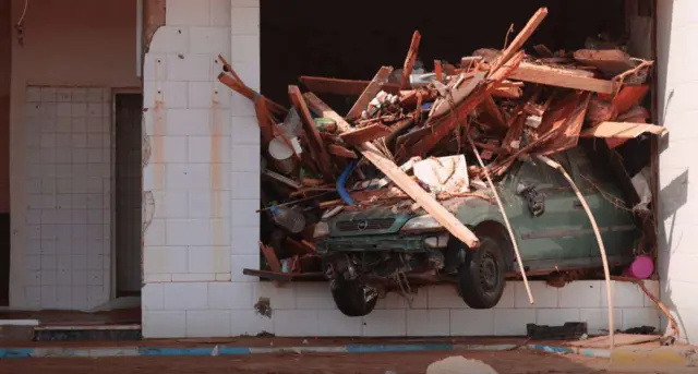 A view of devastation in disaster zones after the floods caused by the Storm Daniel ravaged the region, on September 11, 2023, in Derna, Libya.