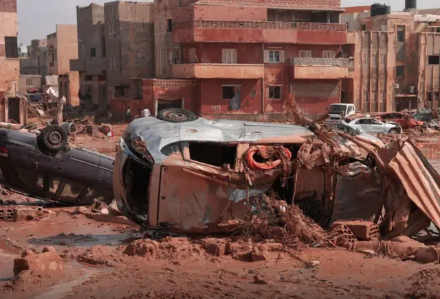 A view of devastation in disaster zones after the floods caused by the Storm Daniel ravaged the region, on September 11, 2023, in Derna, Libya