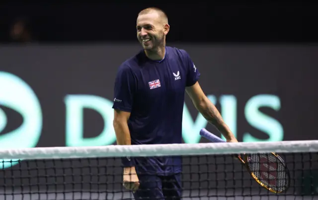 Dan Evans playing at Davis Cup