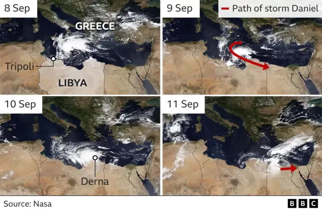 Path of Storm Daniel with maps