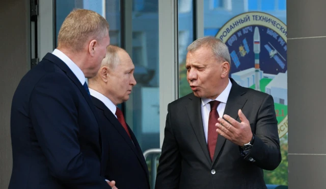 Putin speaking to Yuri Borisov, the head of the Russia's state space agency Roscosmos at the Vostochny Сosmodrome