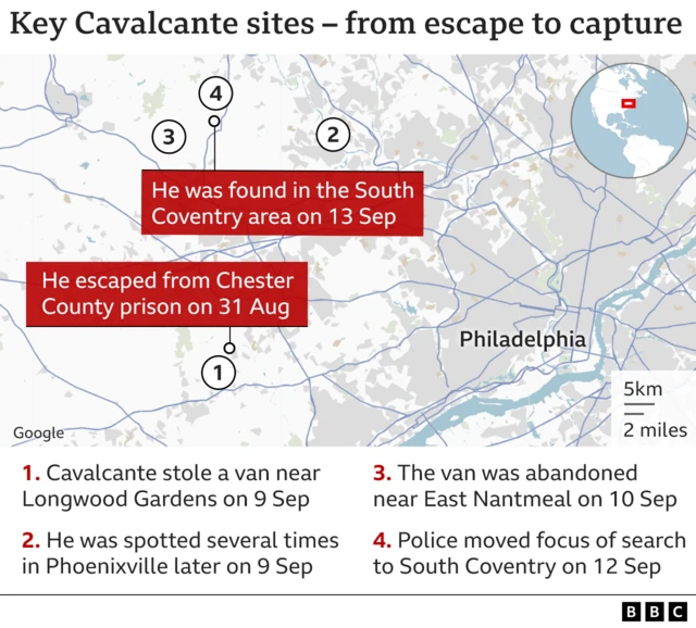 A map showing the key sites in the Cavalcante story