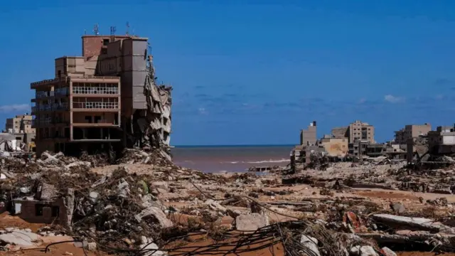 Damaged buildings in Derna, Libya - 13 September