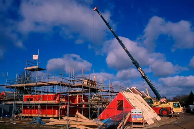 A house being built in Rendlesham in Suffolk, England.