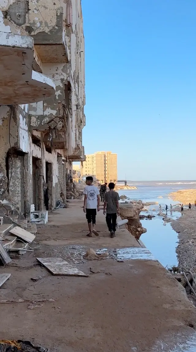 Damaged buildings are seen after a powerful storm and heavy rainfall hit Libya, in Derna