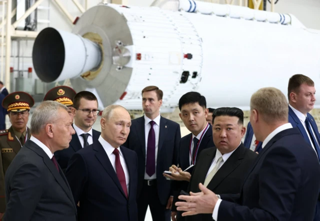 Putin showing Kim the facilties at the Russian space centre Vostochny Cosmodrome