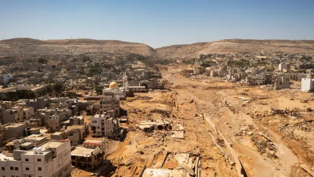 Aerial view of Derna city, in the aftermath of the floods in Libya