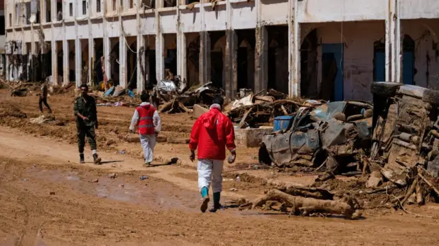 Red Crescent workers in Derna