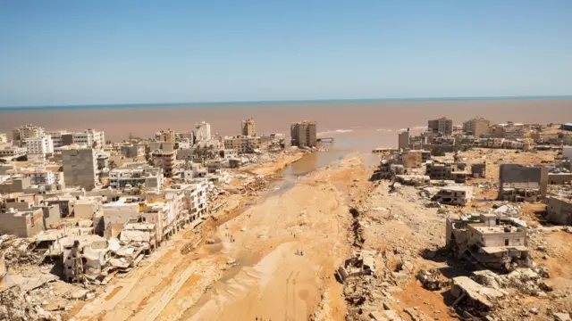 Aerial view of Derna city, in the aftermath of the floods in Libya