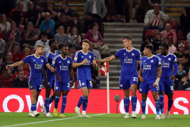 Leicester celebrate their second goal against Southampton