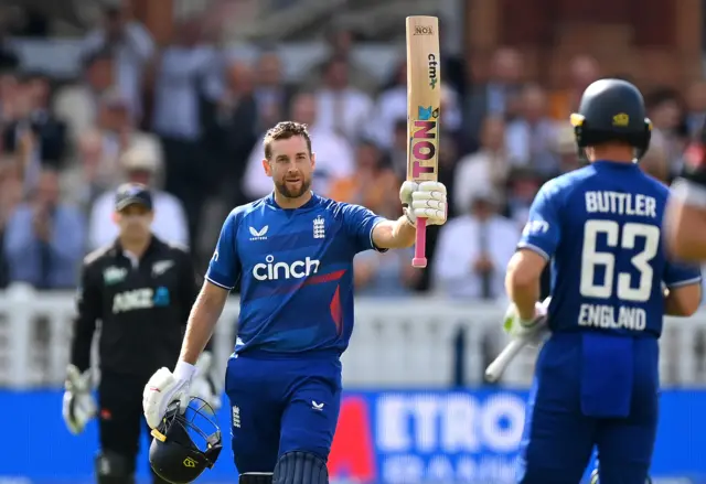 Dawid Malan celebrates his century in the fourth ODI against New Zealand