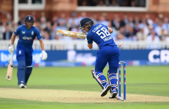 Sam Curran is bowled by Matt Henry