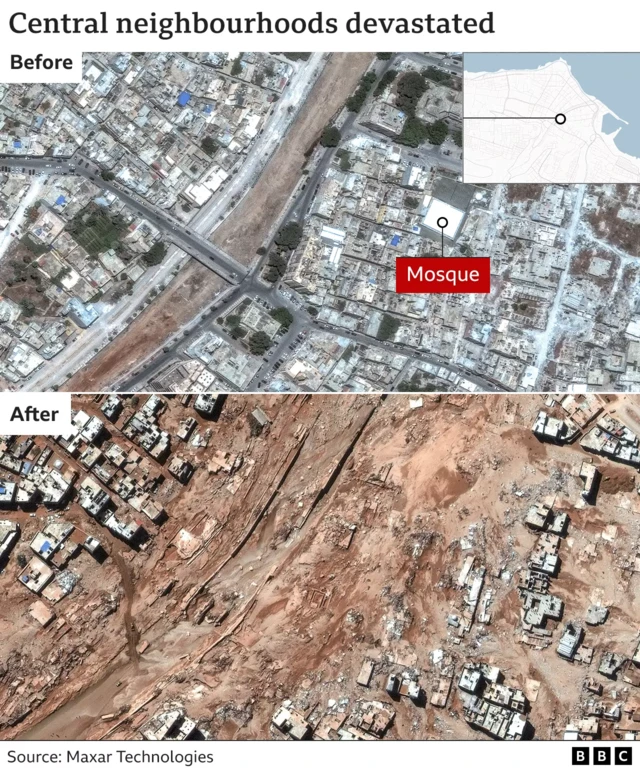 Before and after pictures of Derna