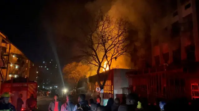 Fire burning a building in South Africa