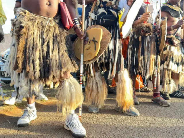 A close shot of the Zulu regiments' clothing.