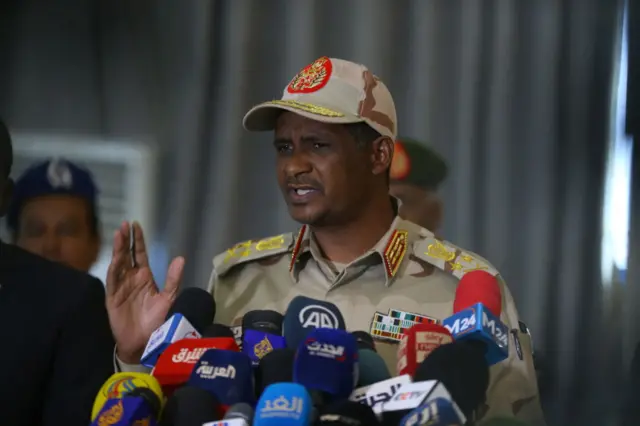 Mohamed Hamdan Dagalo, Sudanese Deputy Chairman of the Transitional Sovereignty Council, talks during the press conference in Khartoum, Sudan on August 10, 2022.