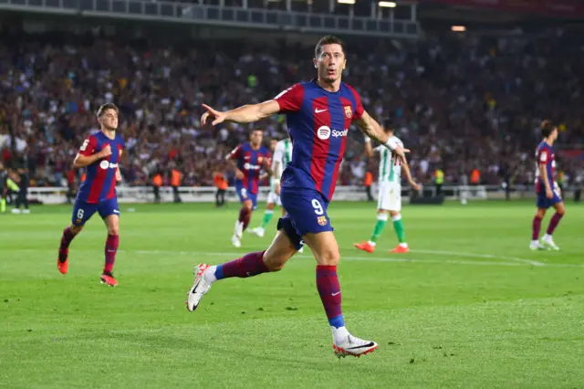 Robert Lewandowski playing for Barcelona