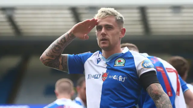 Sammie Szmodics celebrates scoring his and Blackburn's second goal against Middlesbrough