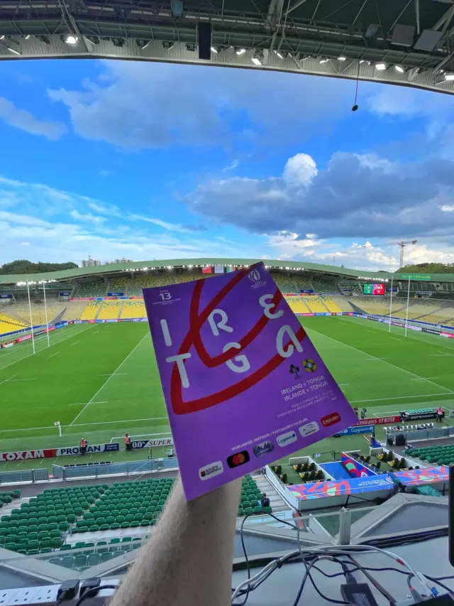 Ireland v Tonga programme at Stade de la Beaujoire