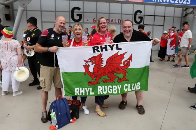 Wales fans with Rhyl flag