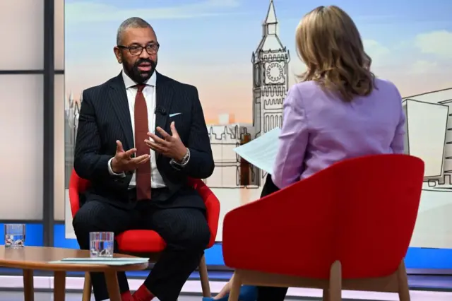 James Cleverly speaking to Laura Kuenssberg